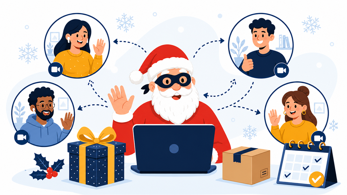 Secret Santa à distance en visioconférence avec cadeaux, colis et calendrier