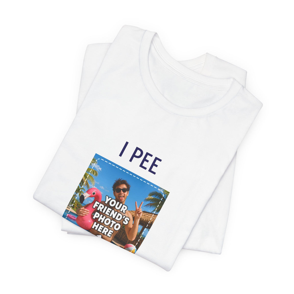 Détail de l’impression photo personnalisée du T-shirt I PEE IN POOLS